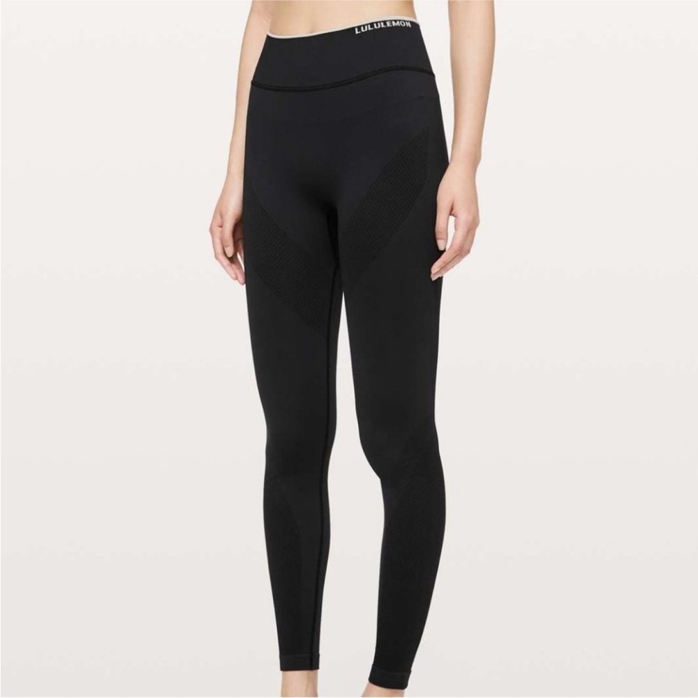 Lululemon Iconic Sweat Tight in Black/Ocean Mist, Graphic Logo, Size 8